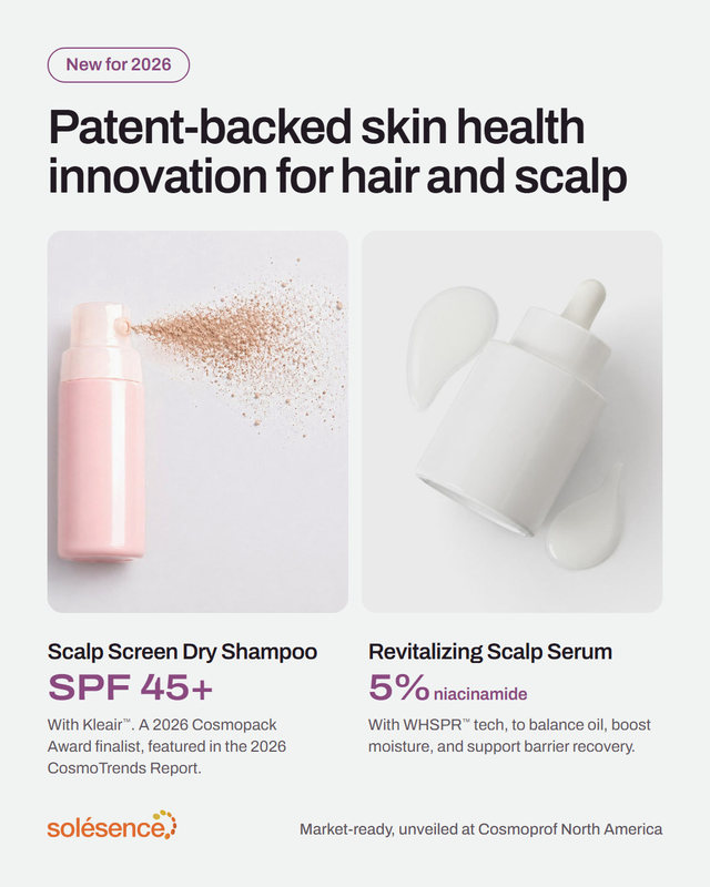 Redesign: New for 2026. Patent-backed skin health innovation for hair and scalp. Scalp Screen Dry Shampoo, SPF 45+, with Kleair™, and Revitalizing Scalp Serum, 5% niacinamide, with WHSPR™ tech.